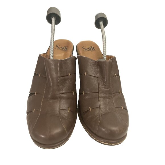 Sofft Women's  Size 9.5M Brown Leather Block Heel Mules clogs shoes - Picture 1 of 7